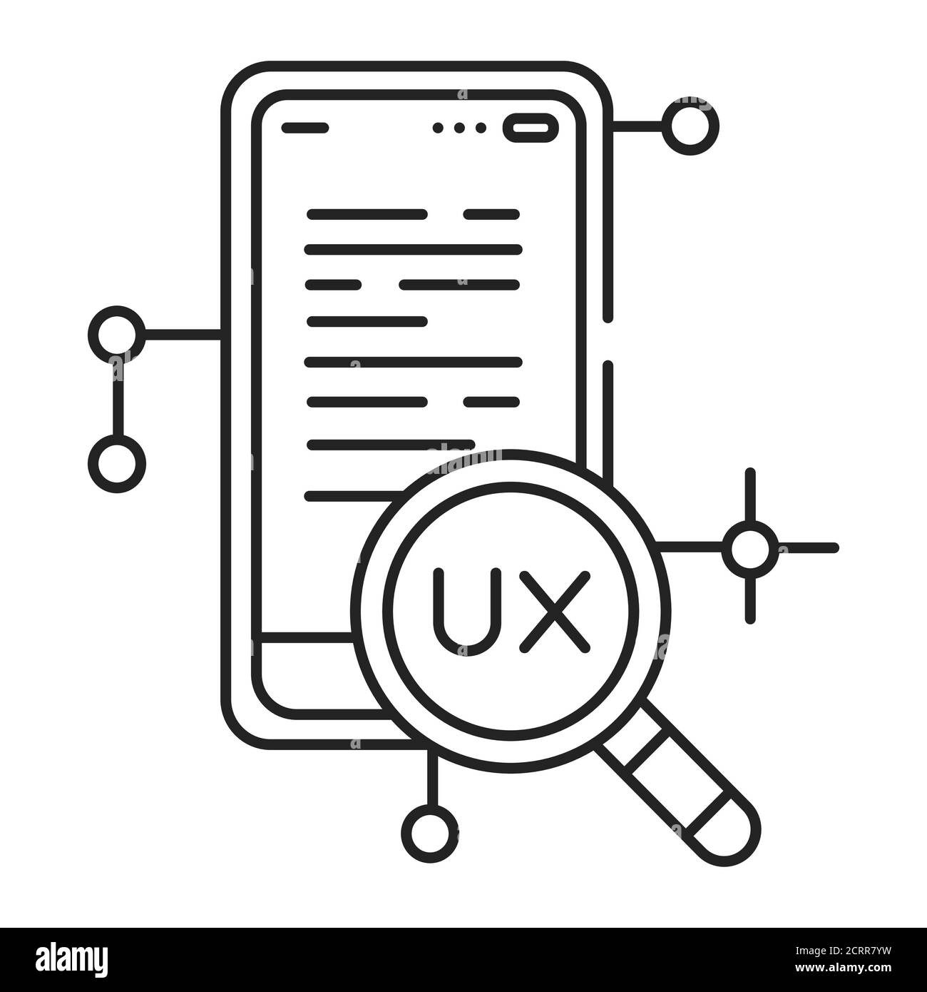 UX Forschung schwarze Linie Symbol. Systematische Untersuchung der Nutzer und ihrer Anforderungen, um Kontext und Einblick in den Prozess der hinzuzufügen Stock Vektor