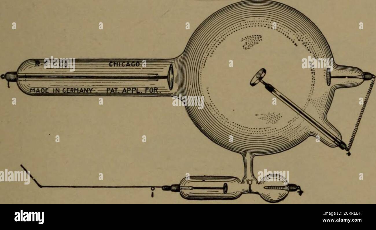 . 'Roentgen' Induktionsspulen und andere Röntgengeräte . Abbildung 16. Diese Röhre ist selbstregulierende Ausführung und ist eine besonders feine für Statikmaschinen- oder Lichtspulenarbeiten. B3200 (Nein L 186, S. 6) Durchmesser der QIass-Glühlampe 5 Zoll B3201. (Nein 7a). ♦♦ *♦ 6 * 18.0020.00 US-Dollar R. F. Patent Regulating Tube.. Abbildung 17. Eine extra Schweryanode wird in dieser Röhre verwendet, Andit ist gut an das Feld der gewöhnlichen Spularbeit angepasst. B3202. (Nein B3203. (Nein B3204. (Nein L 196, S. 9) Durchmesser der Glaslampe 6 Zoll 22.00 € «« »* n y a 26.00 8 30.00 24 James G. Biddle, 1114 Chestnut Street, Philadelphia. R. F. Patentregulierrohr. Stockfoto