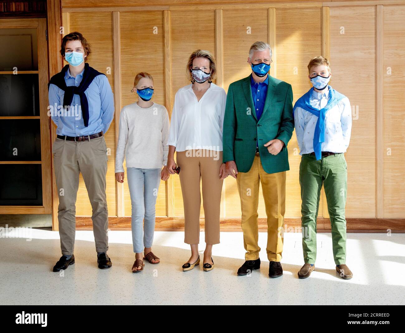 Brüssel, Belgien. September 2020. König Filip, Königin Mathilde, Prinz Gabriel, Prinz Emmanuel und Prinz Eléonore von Belgien am 20. September 2020 machen sie eine Radtour anlässlich des autofreien Sonntags in Brüssel.Quelle: Albert Nieboer/ Niederlande OUT/Point De Vue Out/dpa/Alamy Live News Stockfoto