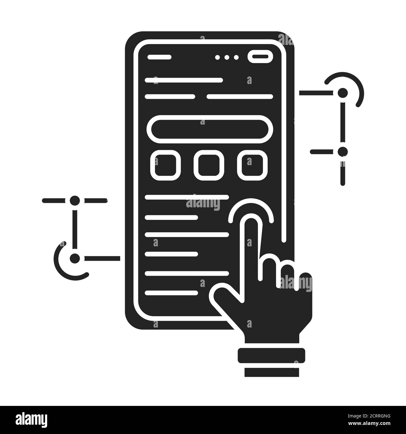 App-Entwicklung schwarzes Glyph-Symbol. Prozess, durch den eine mobile App für mobile Geräte entwickelt wird. Piktogramm für Webseite, Promo. UI UX GUI DESIGN Stock Vektor