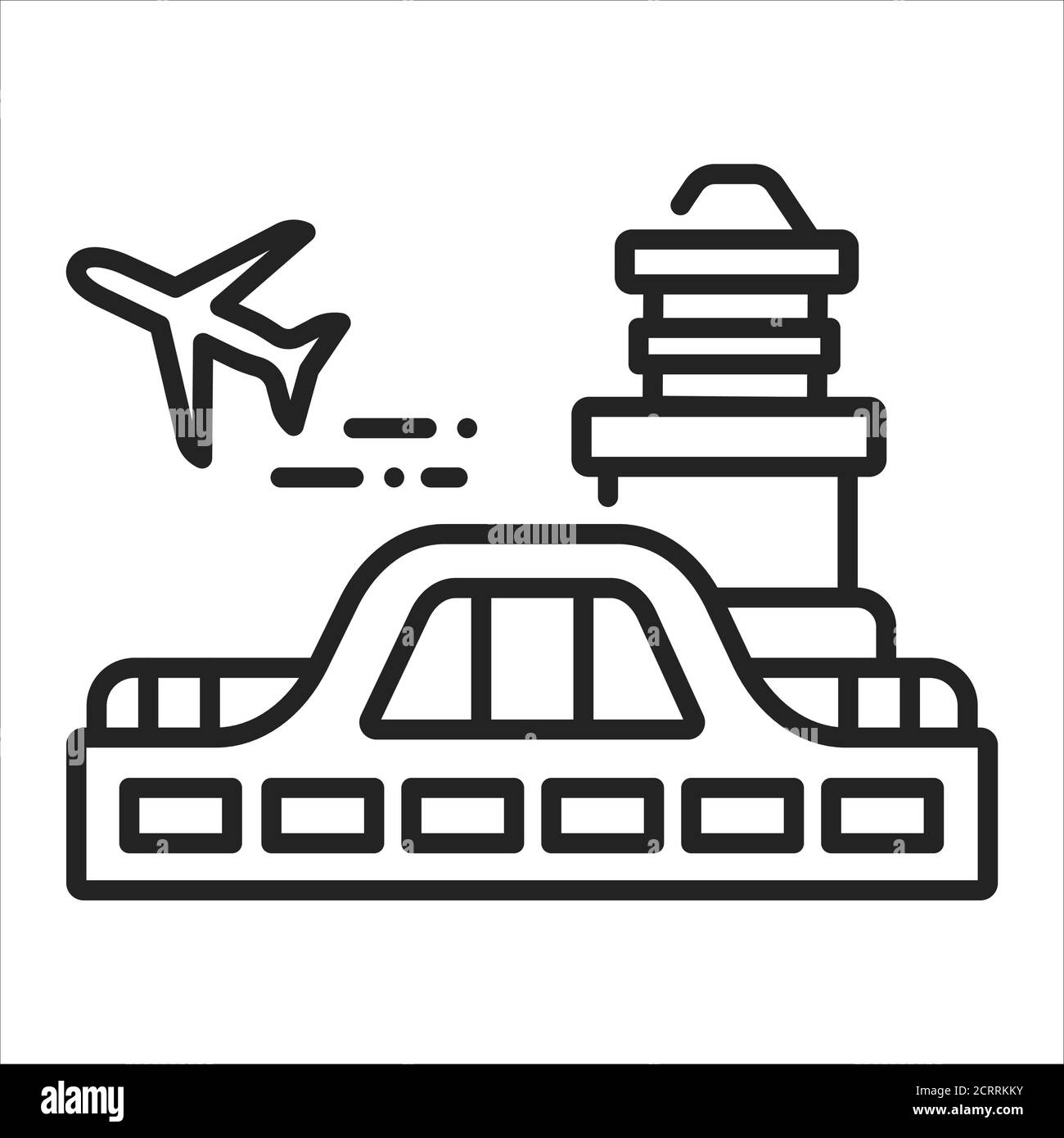 Flughafen-Symbol mit schwarzer Linie. Flughafen mit Zoll- und Grenzkontrolleinrichtungen. Fluggäste können zwischen Ländern reisen. Piktogramm für Webseite Stock Vektor