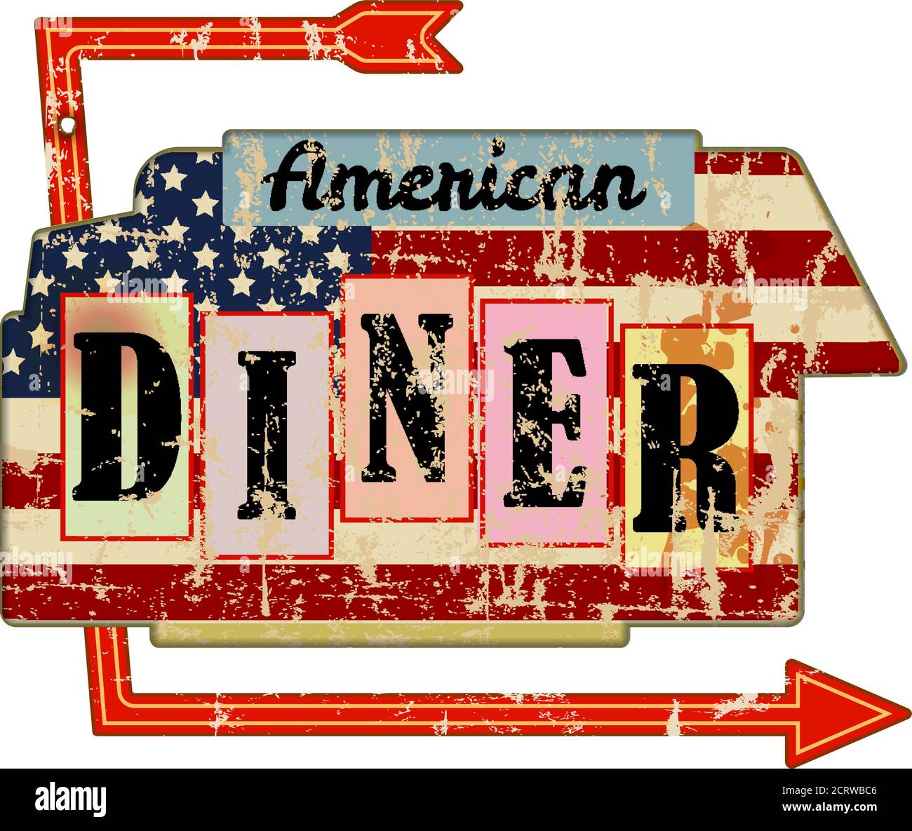 Grungy american Diner Zeichen, Retro grungy Vektor Illustration Stock Vektor