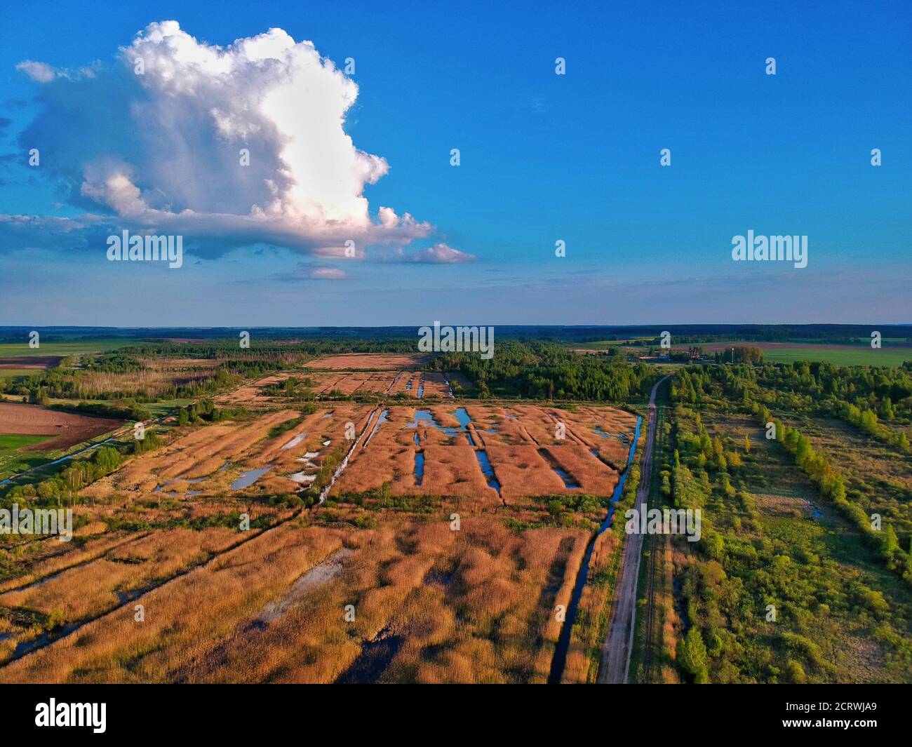 Panoramaaufnahme des Sonnenuntergangs über dem Feld in der Region Minsk Weißrussland Stockfoto