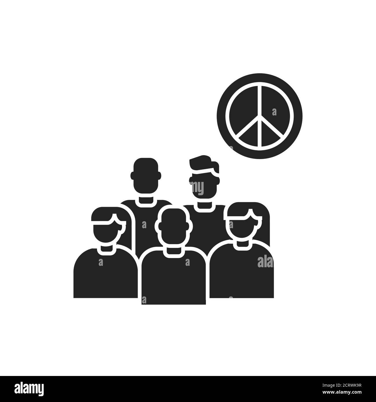 Anti-Krieg-Bewegung Glyphe schwarzes Symbol. Friedlicher Protest. Sozialer Protest. Piktogramm für Webseite, mobile App, Promo. Stock Vektor