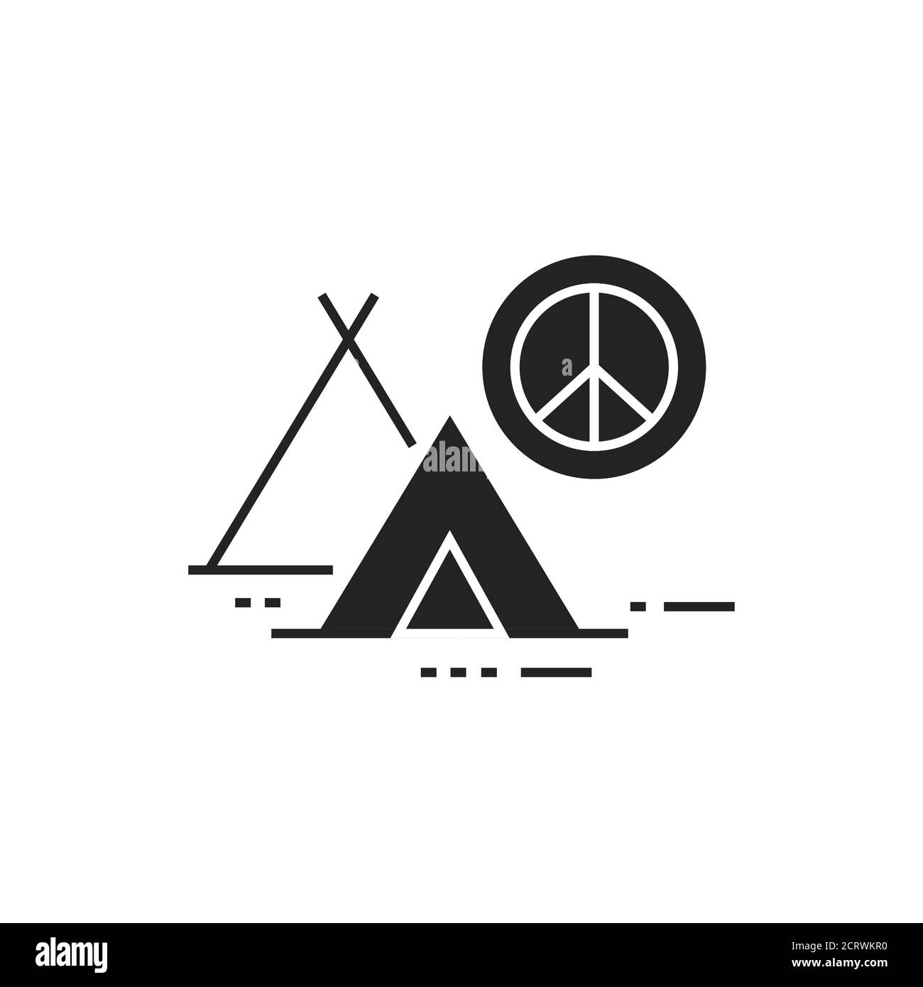 Peace Camp Glyphe schwarzes Symbol. Anti-Kriegs-Bewegung. Friedlicher Protest. Piktogramm für Webseite, mobile App, Promo. Stock Vektor