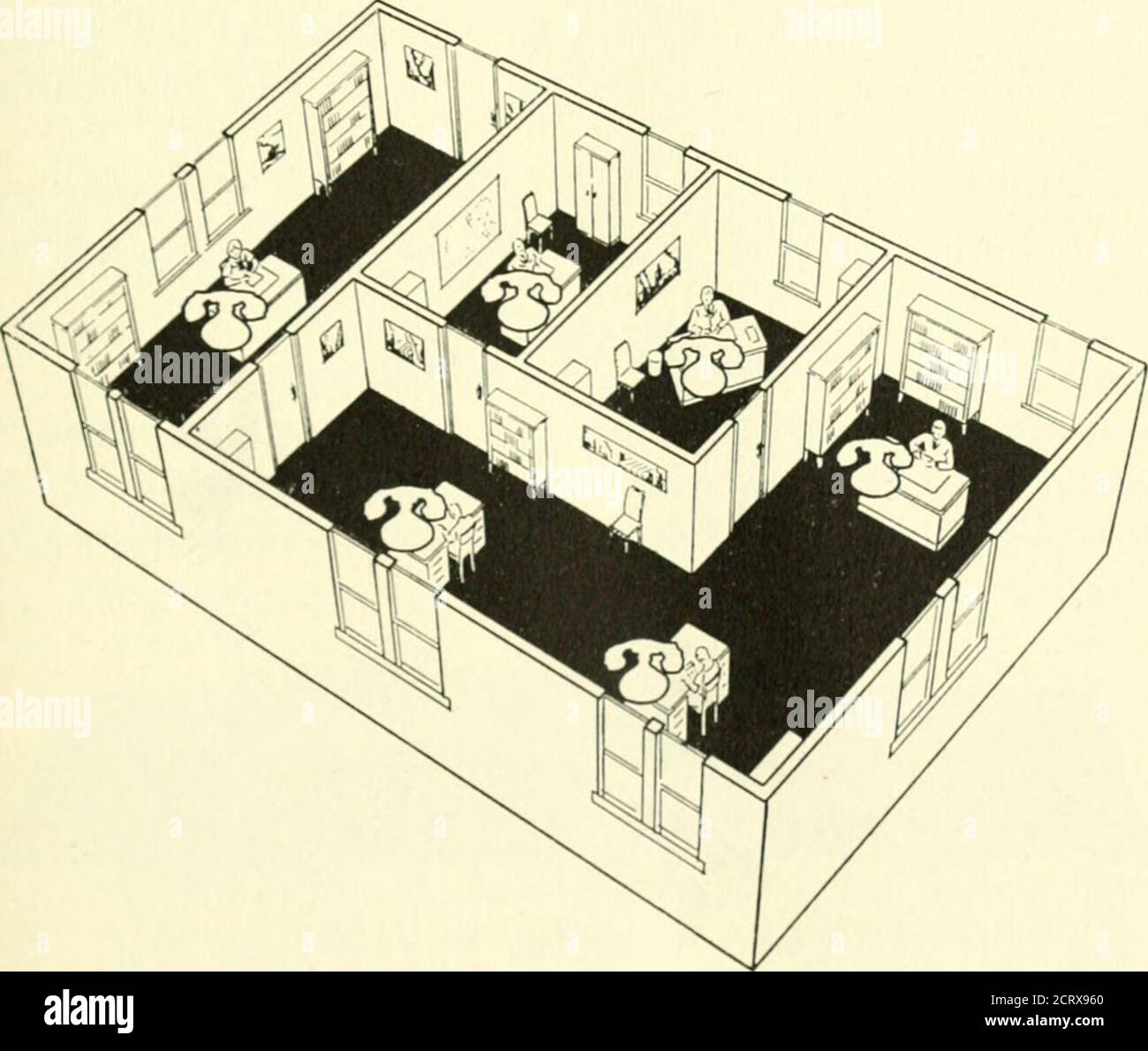 . Bell Telefonmagazin . tion ist an eine zentrale Büroleitung angeschlossen, wobei alle Stationen gesperrt sind und somit Privatsphäre und Unterbrechungsfreiheit gewährleistet sind. Eingehende Anrufe können an jedem Telefon entgegengenommen und auf Wunsch an ein anderes Telefon vor Ort weitergeleitet werden. Ein oder zwei Gespräche über die zentralen Büroleitungen und ein Gespräch mit einer anderen Station auf dem Gelände können gleichzeitig stattfinden. Die Kompaktheit und das gute Aussehen der Telefone und ihre zugehörigen Steuerungstasten, zusammen mit solchen Funktionen wie 76 EINE NEUE SERVICE schnelle Interkommunikation und die Anordnung für ens Stockfoto