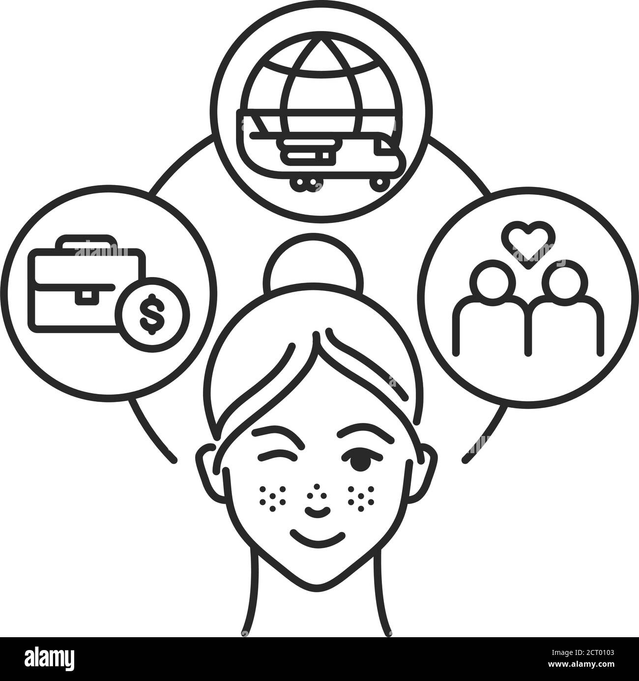 Millennials Generation schwarze Linie Symbol . Lifestyle unternehmerische Aktivität, Reisen, Beziehungen. Piktogramm für Webseite, mobile App. Editierbar Stock Vektor