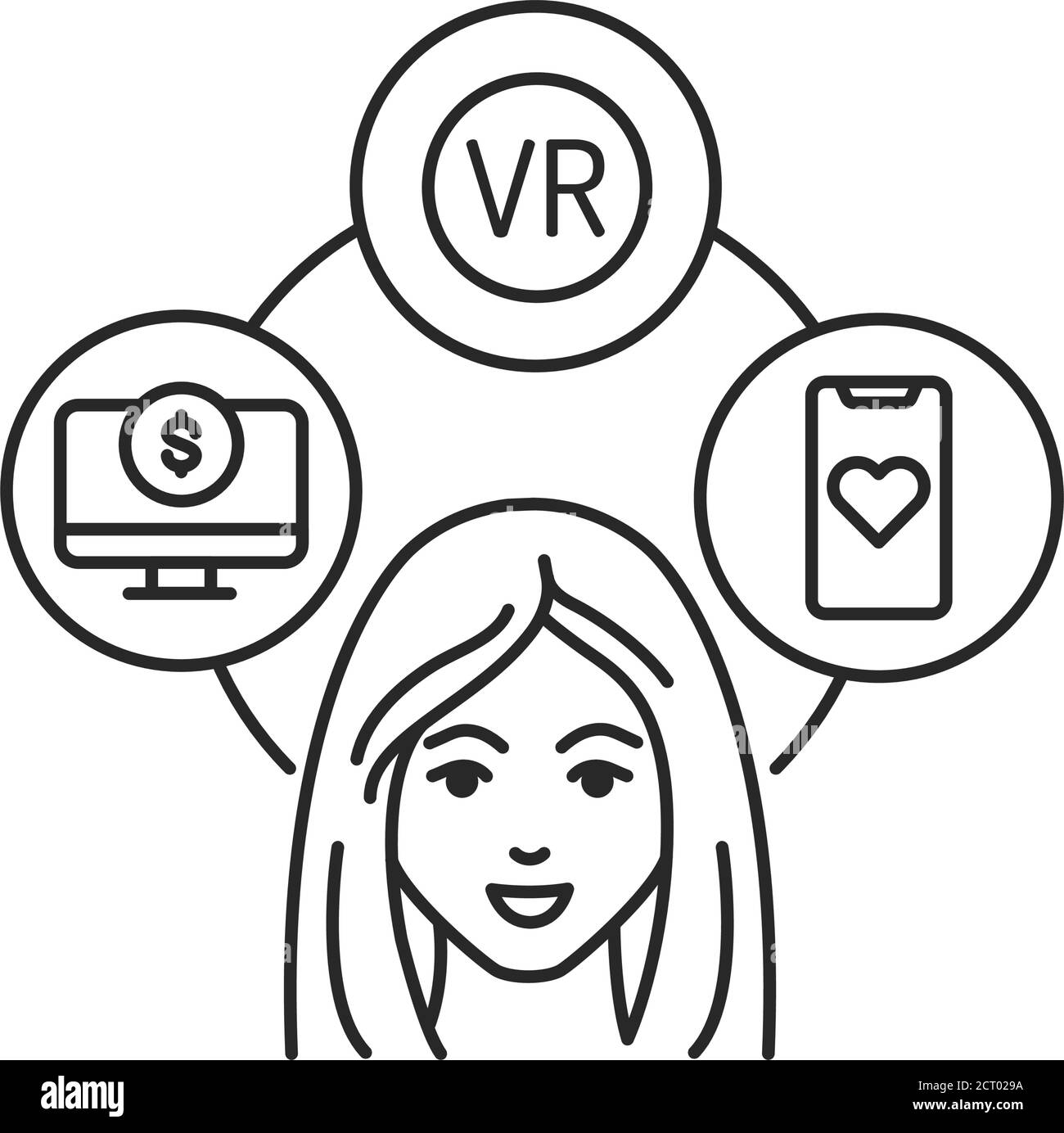 Genaration Z schwarze Linie Symbol auf rosa Hintergrund. Lifestyle Remote work, Startup, Online-Dating, Virtual Reality. Piktogramm für Webseite, mobile App Stock Vektor