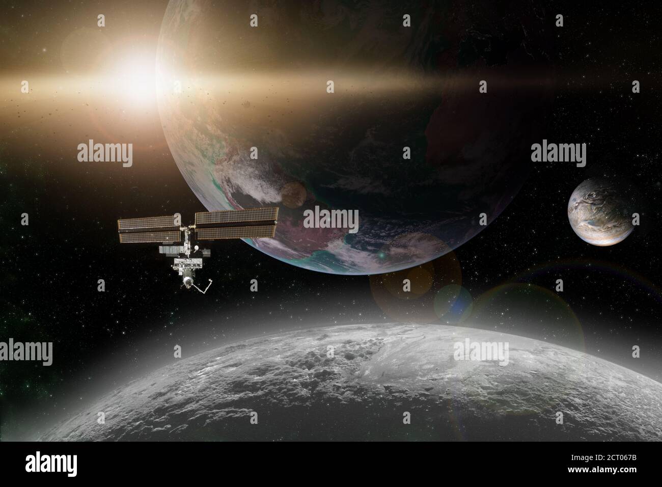 ISS-Explorationsmission in den Sonnensystemelementen dieser Bild eingerichtet von der NASA Stockfoto