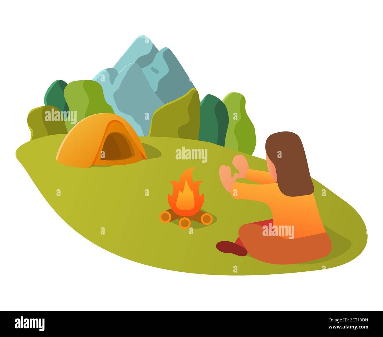 Wandern und Erholung im Freien. Mountain Camping und Reisekonzept. Stock Vektor