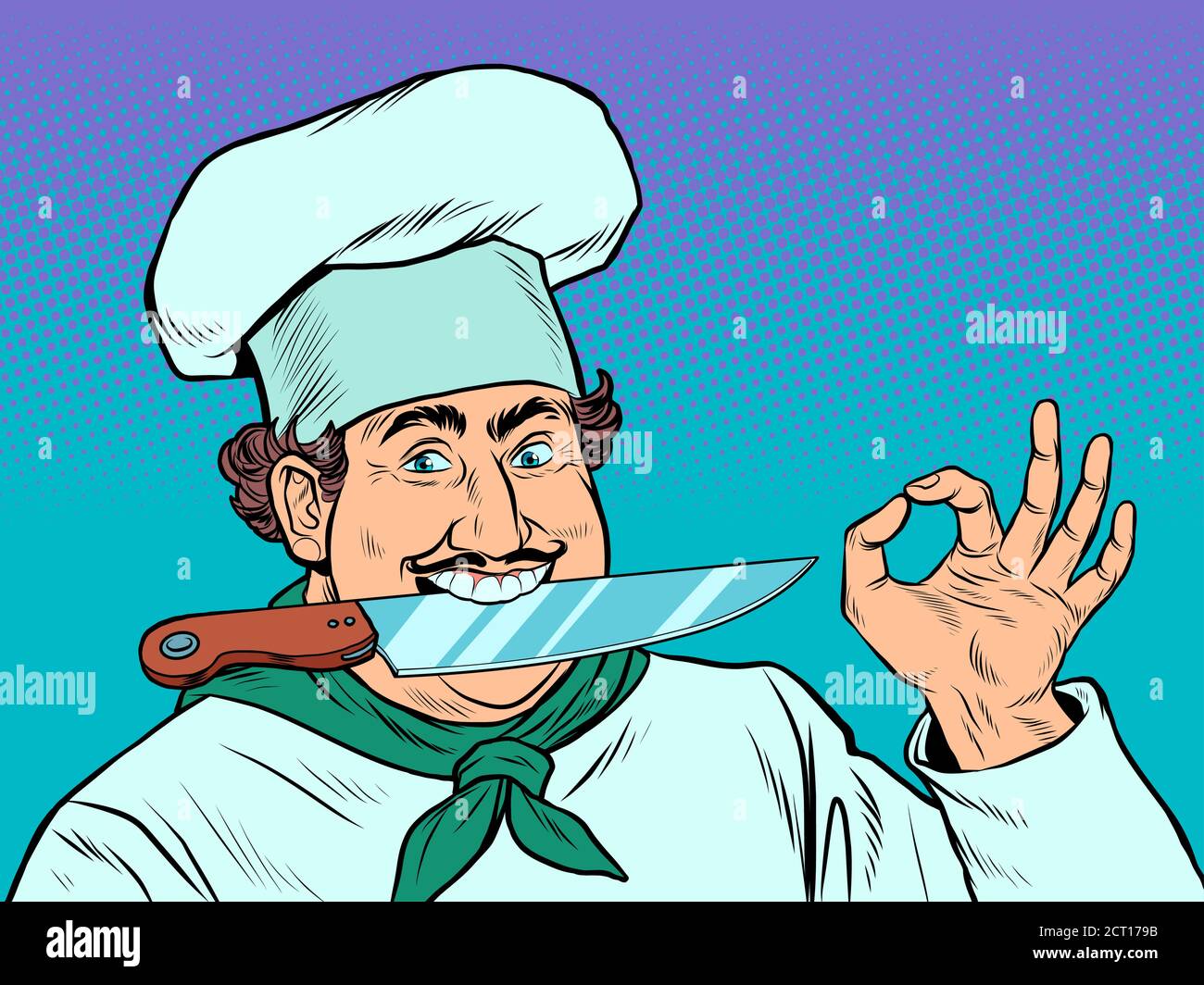 Ein männlicher Koch mit einem Küchenmesser Stock Vektor