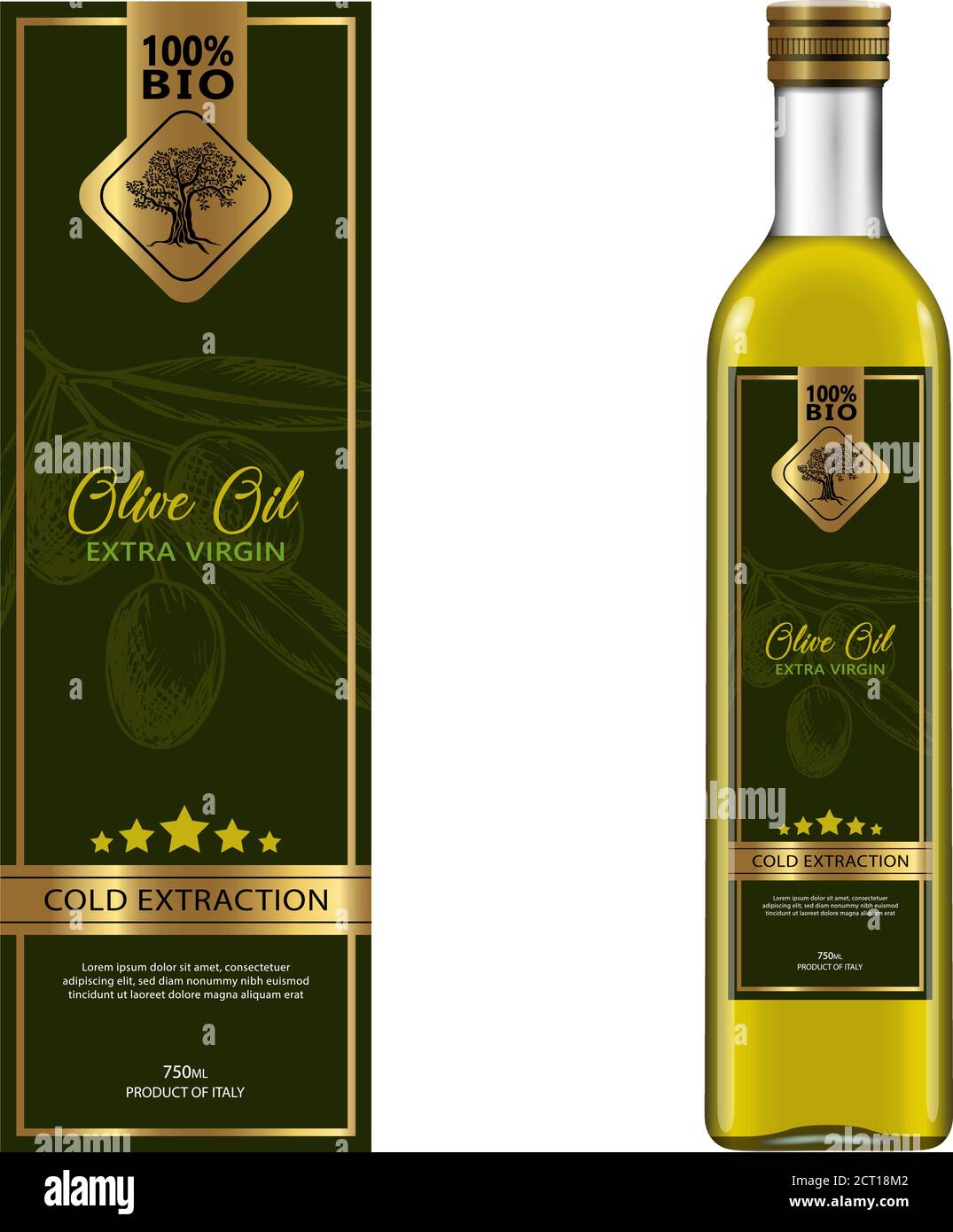 Olivenöletiketten Kollektion. Handgezeichnete Vektor-Illustration-Vorlagen für Olivenöl-Verpackung Stock Vektor