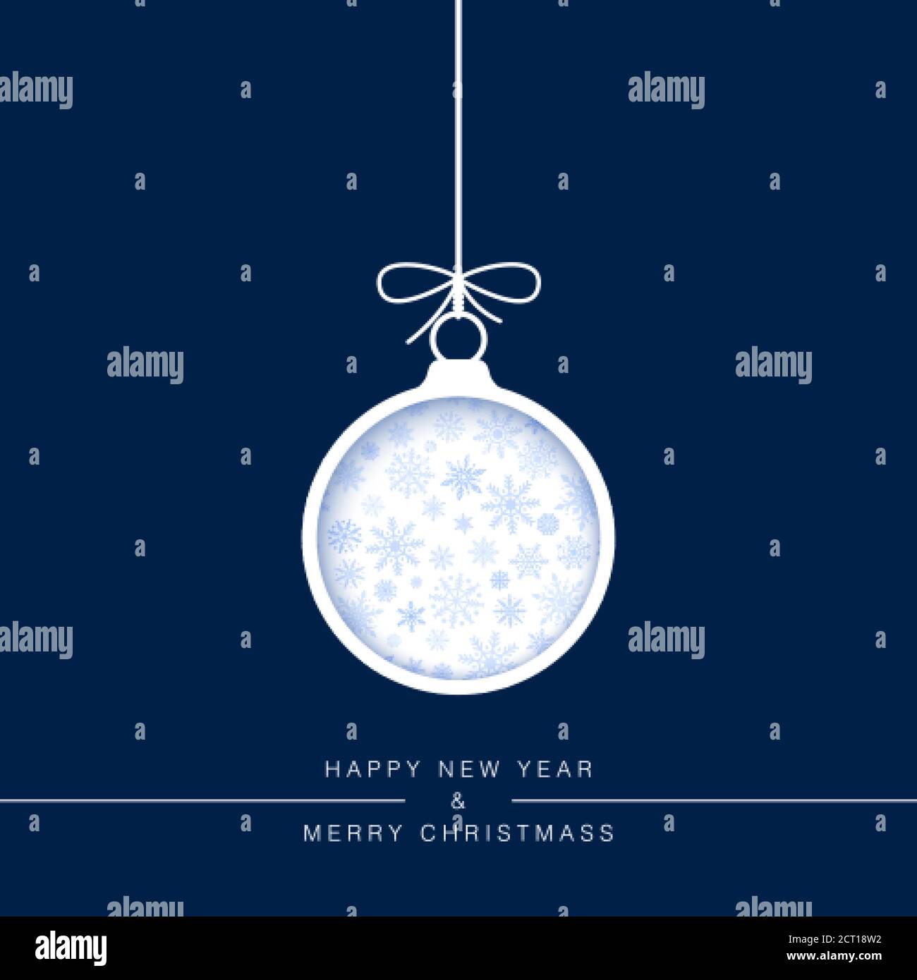 Vorlage für Neujahrskarte. Schneiden Sie Papier Weihnachtskugel in blauem Hintergrund mit Schneeflocken. Dekoration für den Urlaub. Vektor Stock Vektor