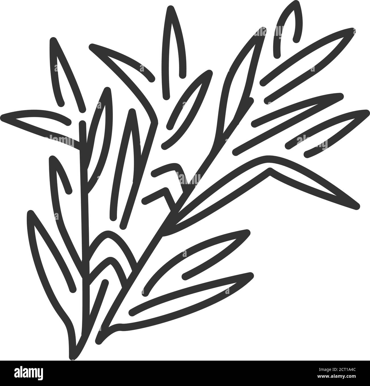 Estragon-Zweig, Symbol für schwarze Linie. Kräuter und Gewürze. Zutat zum Kochen. Piktogramm für Webseite. Stock Vektor