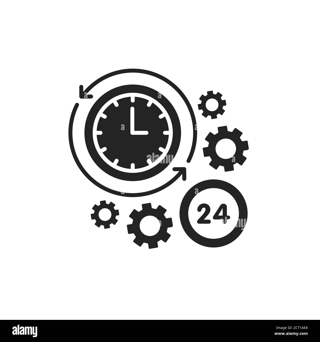 24-Stunden-Glyphensymbol in Schwarz. Zeitmanagement. Tag- und Nachtkonzept. Registrieren Sie sich für Webseite, mobile App, Schaltfläche, Logo. Vektor isoliertes Element. Stock Vektor