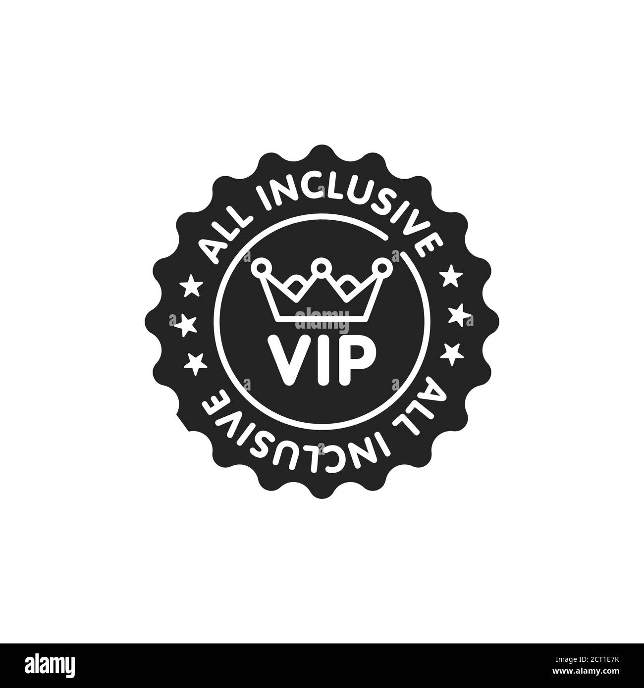 All inclusive Aufkleber Glyphe schwarzes Symbol. VIP-Mitgliedschaft. Exklusives Angebot des Reisebüros. Registrieren Sie sich für Webseite, mobile App, Schaltfläche, Logo. Vektor Stock Vektor