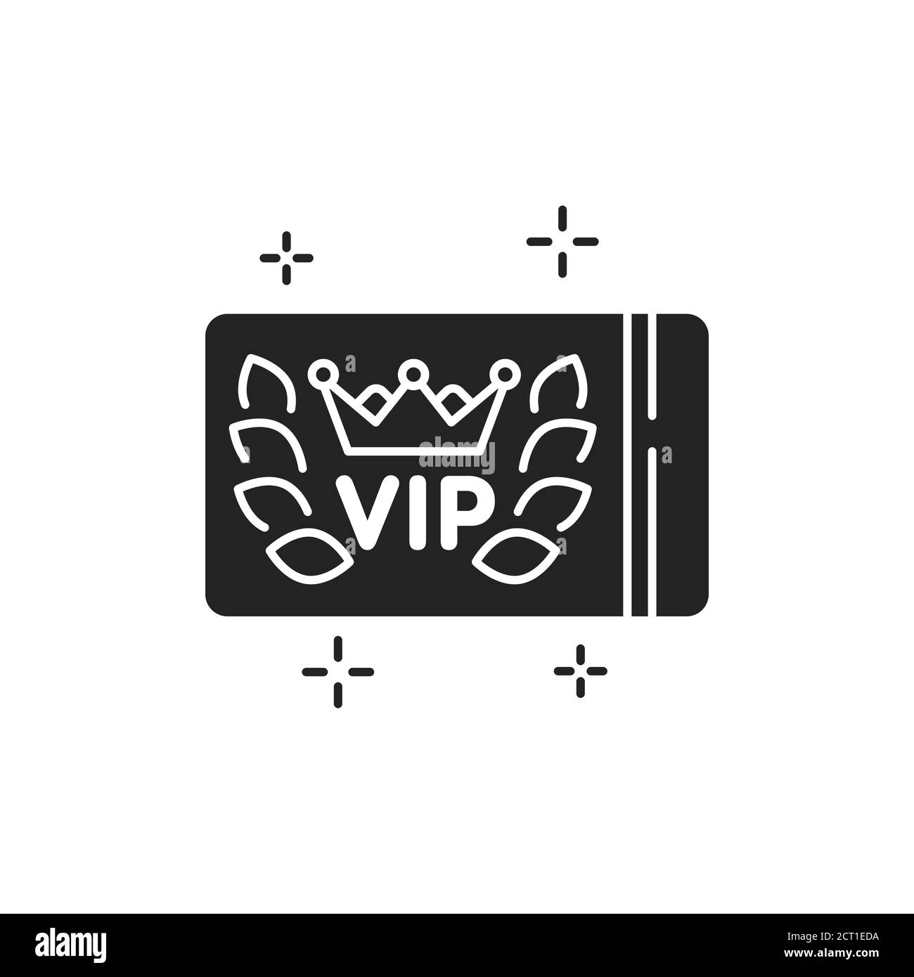 Schwarzes Symbol für VIP-Karte mit Glyphe. Exklusives Logo für Kundenprivilegien im Internet. Weißer Hintergrund mit Krone Lorbeerkranz. Stock Vektor