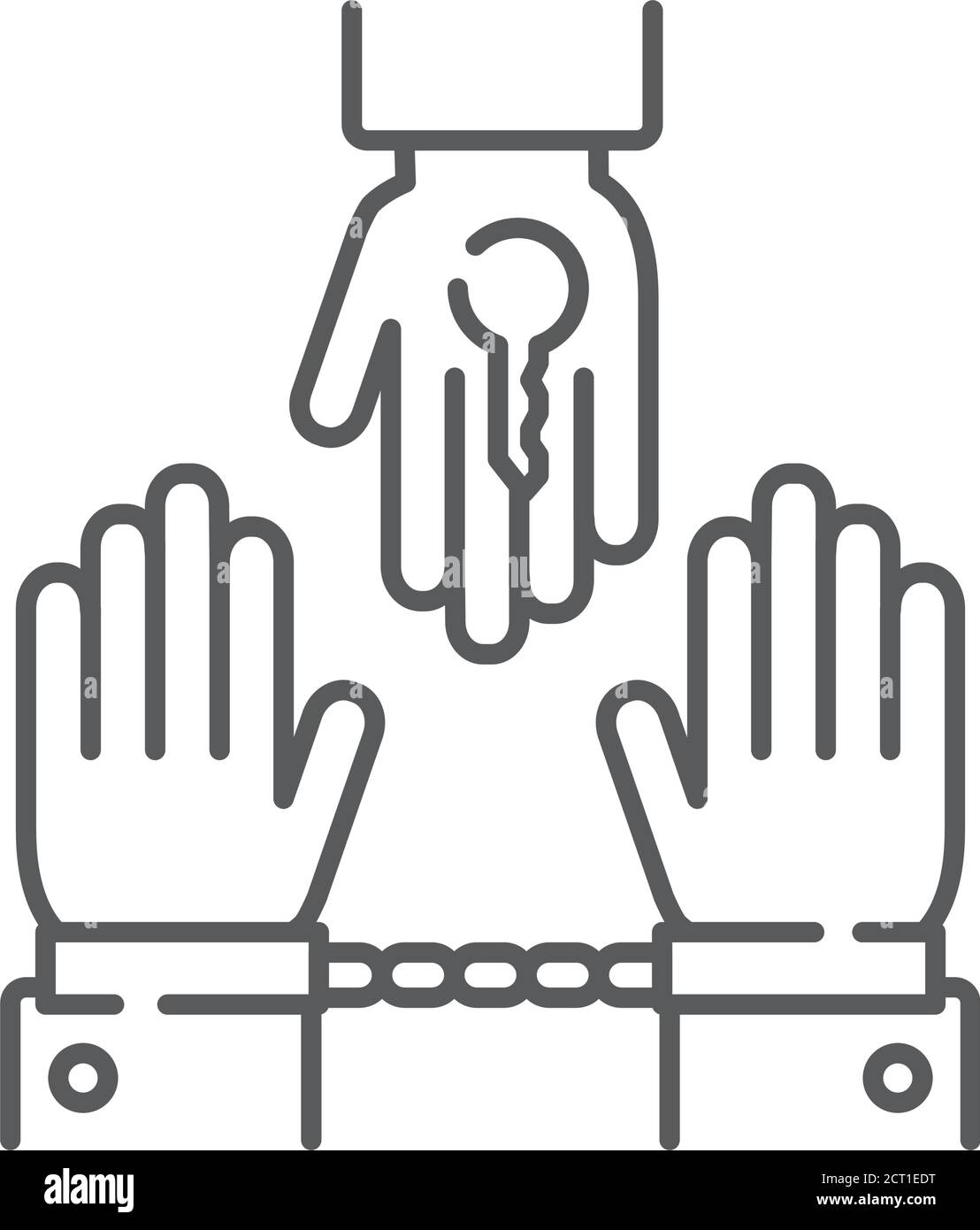 Strafgericht Linie schwarzes Symbol. Gerichtsurteil unschuldig. Verurteilter Mann in Handschellen Konzept. Recht Gerechtigkeit. Stock Vektor