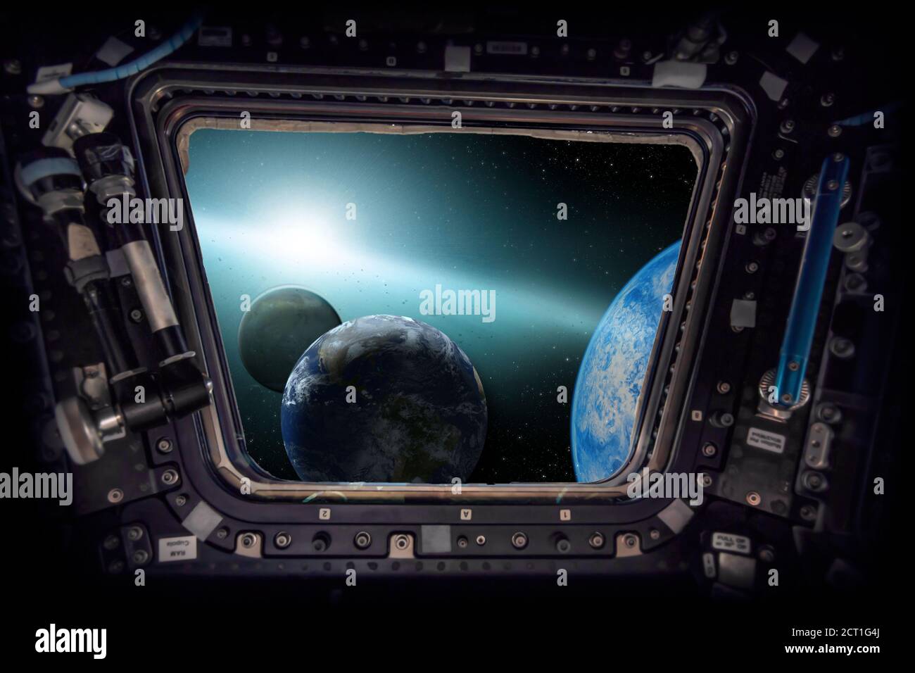 Planeten in der Galaxie von einem Raumschiff aus. Elemente dieses Bildes, die von der NASA eingerichtet wurden Stockfoto