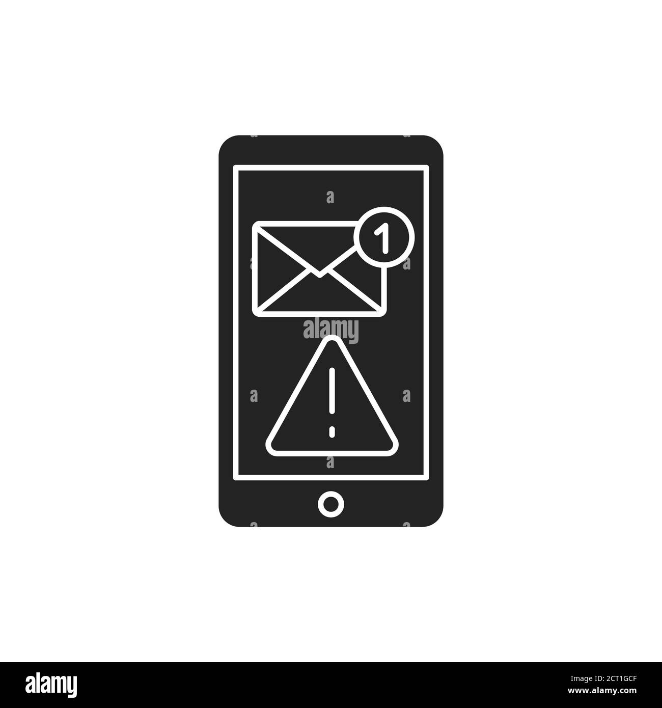 E-Mail-Betrug schwarzes Glyph-Symbol auf weißem Hintergrund. Webbetrug. Versand von Briefen. Spamming-Angriff. Piktogramm für Webseite, mobile App, Promo. UI-UX-GUI Stock Vektor