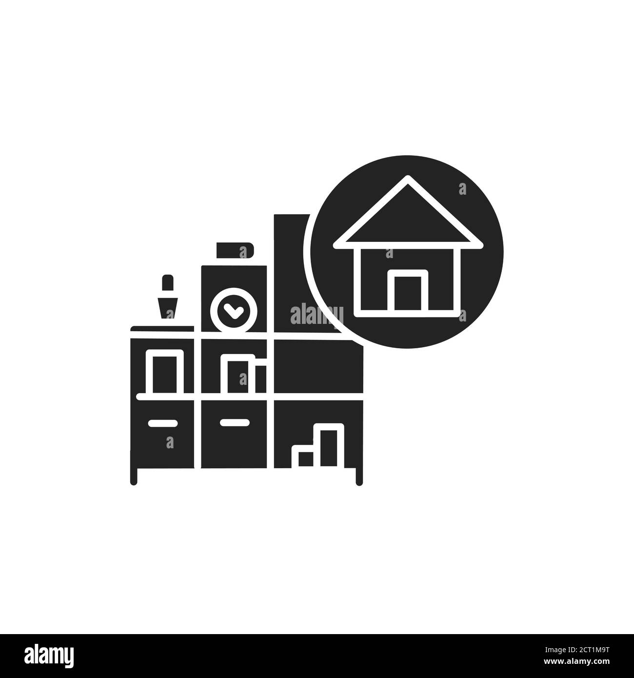 Startseite Dekoration schwarze Glyphe Symbol. Designprozess. Inklusive Malerei, Möbel und Accessoires. Handwerker-Service. Piktogramm für Webseite, mobil Stock Vektor