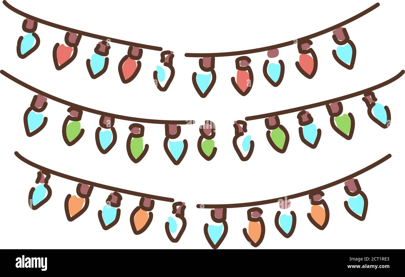 Symbol für Girlande-Farblinie. Ein dekorativer Kranz aus Lichtern. Glühende Lichter für Weihnachten, Urlaub. Piktogramm für Webseite, mobile App, Promo. UI UX GUI DESIGN Stock Vektor