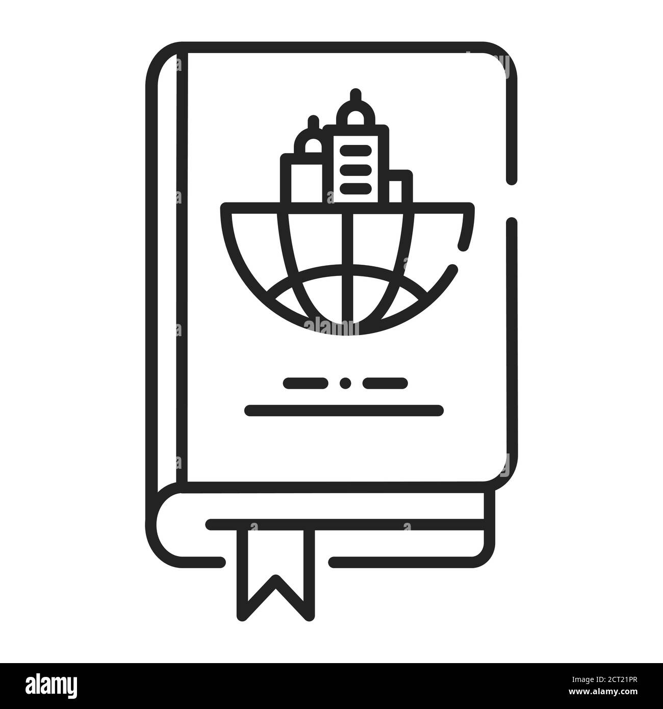 Schwarzes Symbol für das Reisebuch. Reiseführer. Informationen über Länder und ihre Sehenswürdigkeiten. Piktogramm für Webseite, mobile App, Promo. UI-UX-GUI Stock Vektor