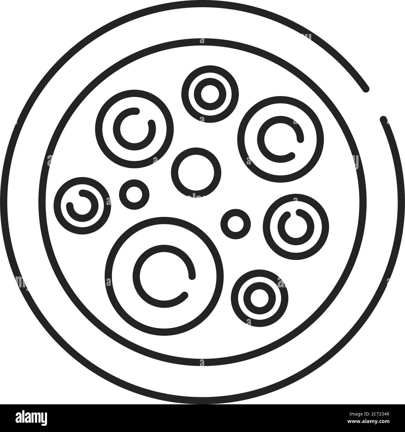 Symbol für schwarze Linie der Stammzellen. Zellen, die sich in andere Zelltypen differenzieren können. Kann sich auch in der Selbsterneuerung teilen, um mehr Zellen zu produzieren. Piktogramm Stock Vektor