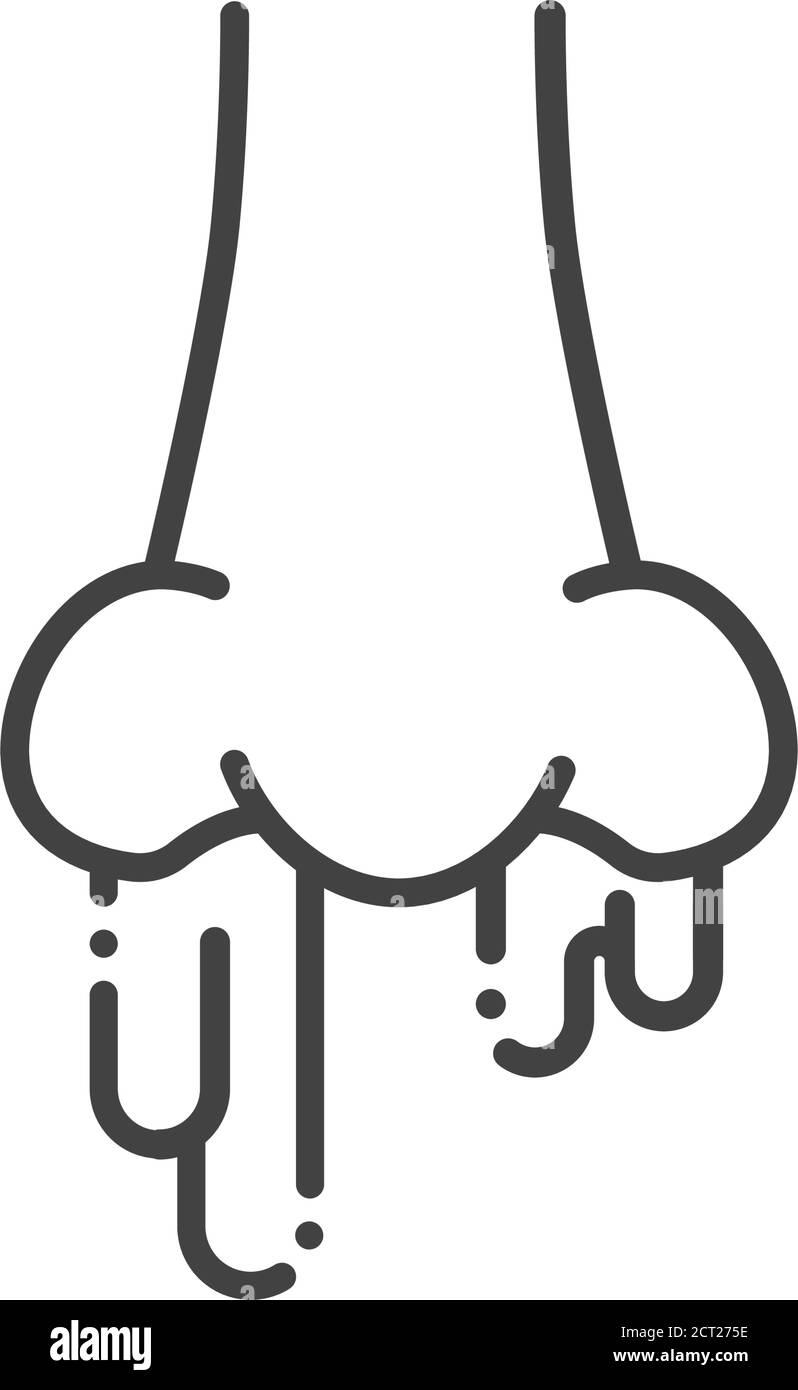 Runny Nase Linie schwarz Symbol. Infektionskrankheiten, Erkältungen, Grippe. Allergiesymptome. Registrieren Sie sich für Webseite, mobile App, Schaltfläche, Logo. Vektor-isolierte Schaltfläche Stock Vektor