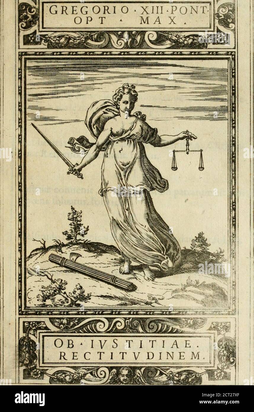 . Delle allvsioni, imprese, et emblemi del Sig. Principio Fabricii da Teramo sopra la vita, opere, et attioni di Gregorio XIII pontefice massimo, libri VI : nei quali sotto l'allegoria del drago, arme del detto pontefice, si descriue anco la uera forma d'un principe Christiano .. . Z05. GREGORI O XIIIPONTI!O P T ^ MAX. Stockfoto