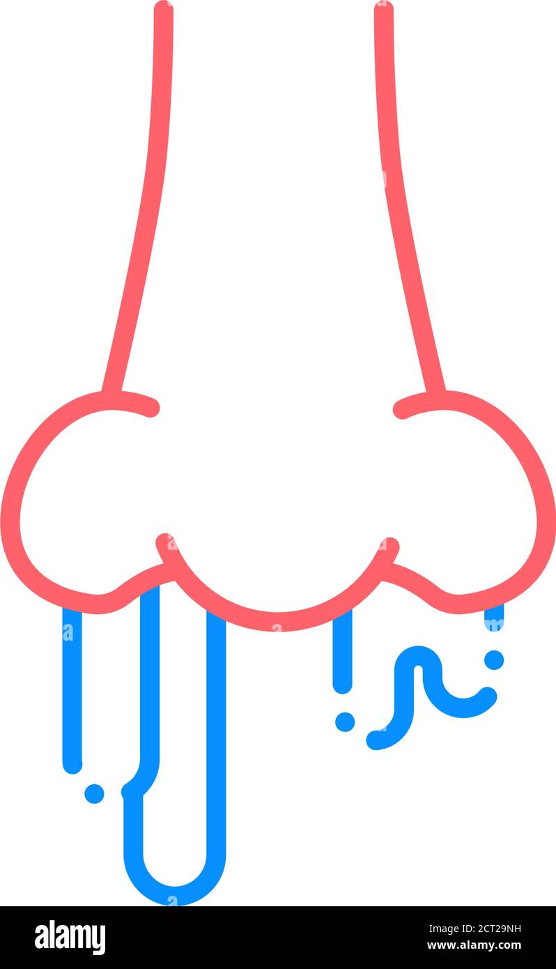 Symbol für die Farbe der runny Nose Line. Infektionskrankheiten, Erkältungen, Grippe. Allergiesymptome. Registrieren Sie sich für Webseite, mobile App, Schaltfläche, Logo. Stock Vektor