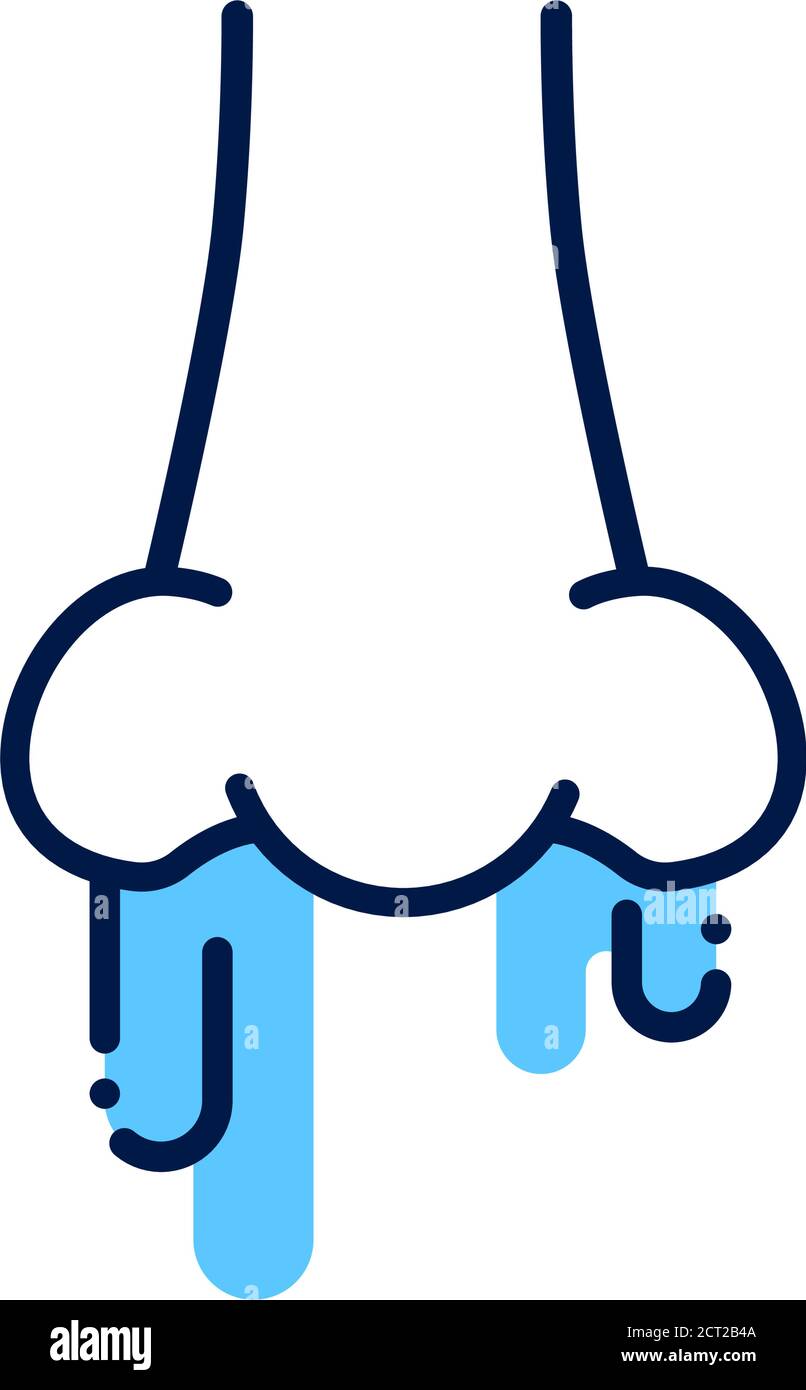 Symbol für die Farbe der runny Nose Line. Infektionskrankheiten, Erkältungen, Grippe. Allergiesymptome. Registrieren Sie sich für Webseite, mobile App, Schaltfläche, Logo. Stock Vektor