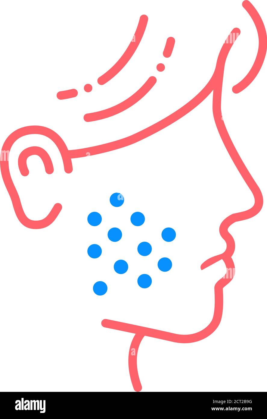 Symbol für die Linienfarbe der Allergiesymptome. Hautausschlag. Dermatologische Erkrankungen. Juckende Flecken im Gesicht. Registrieren Sie sich für Webseite, mobile App, Schaltfläche, Logo. Stock Vektor
