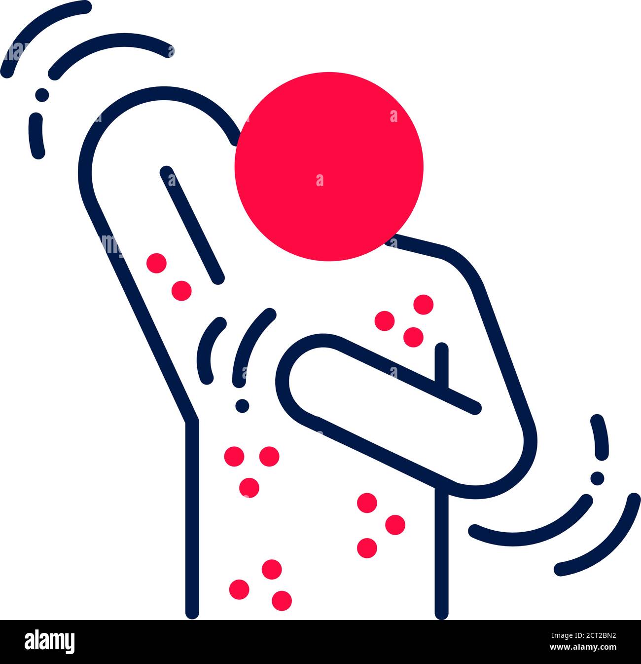 Symbol für die Linienfarbe der Allergiesymptome. Hautausschlag. Dermatologische Erkrankungen. Juckende Stellen am Körper. Stock Vektor