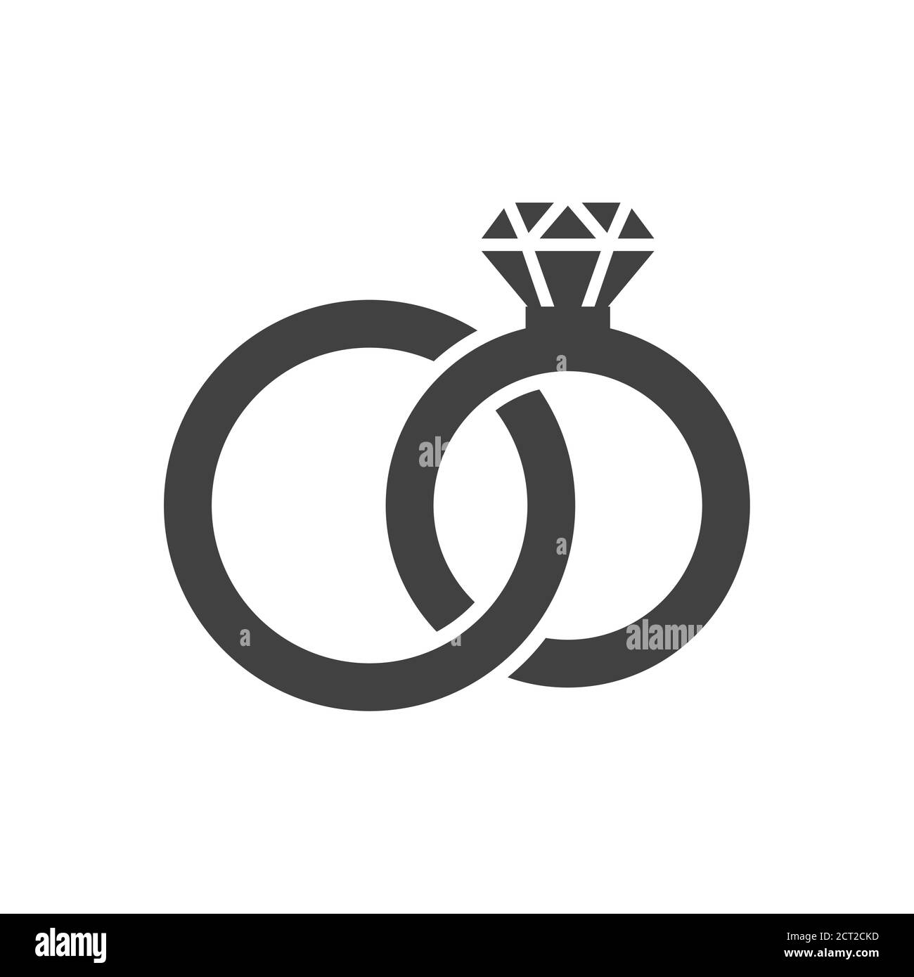 Verworrene Eheringe schwarz Vektor-Symbol. Braut und Bräutigam, Diamantring einfaches Glyphen-Symbol. Stock Vektor