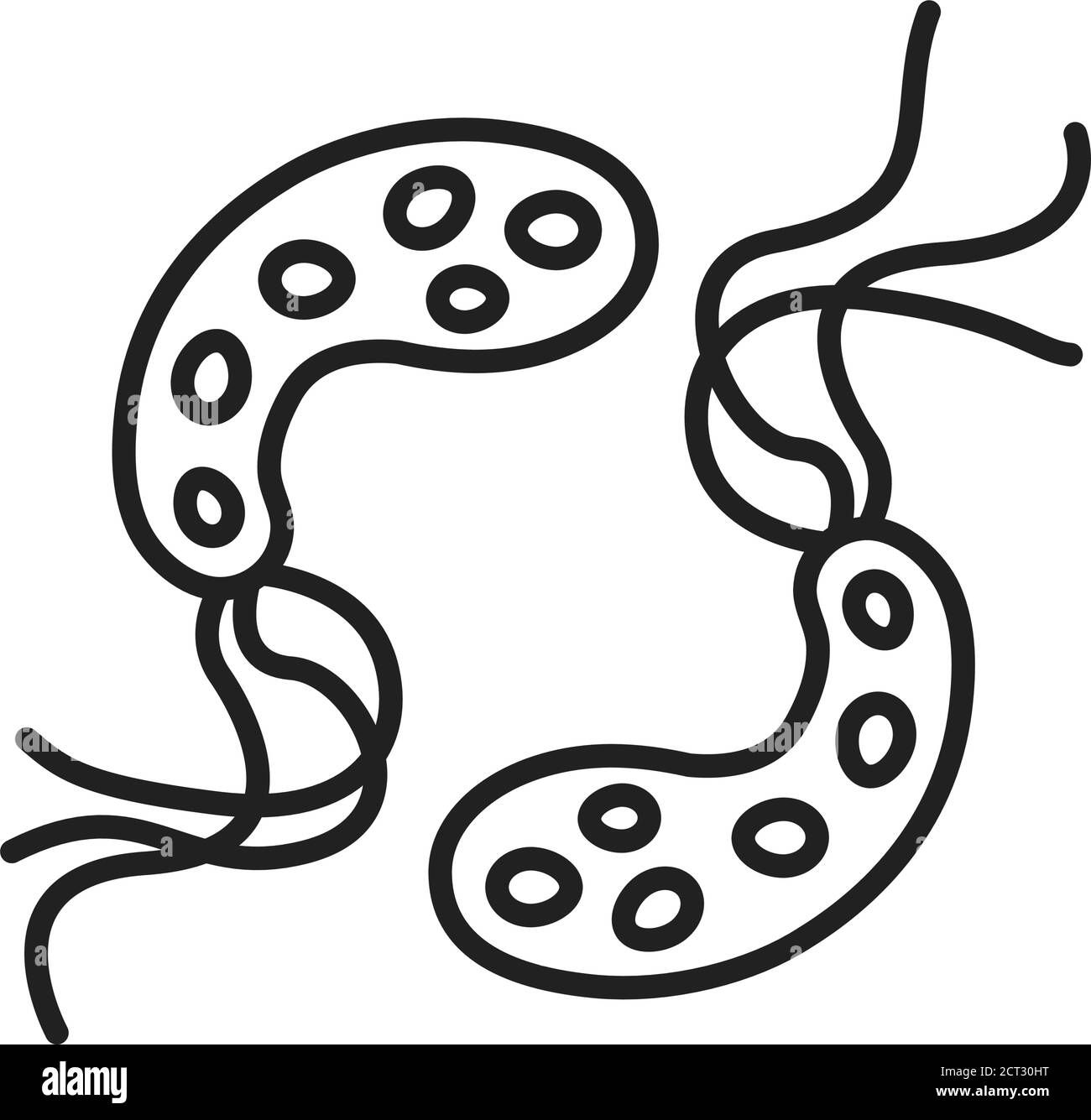 Bakterien Cholera schwarze Linie Symbol. Wasserbasierte mikroskopische Keime verursachen Krankheiten Konzept. Piktogramm für Web, mobile App, Promo. UI-UX-Designelement Stock Vektor