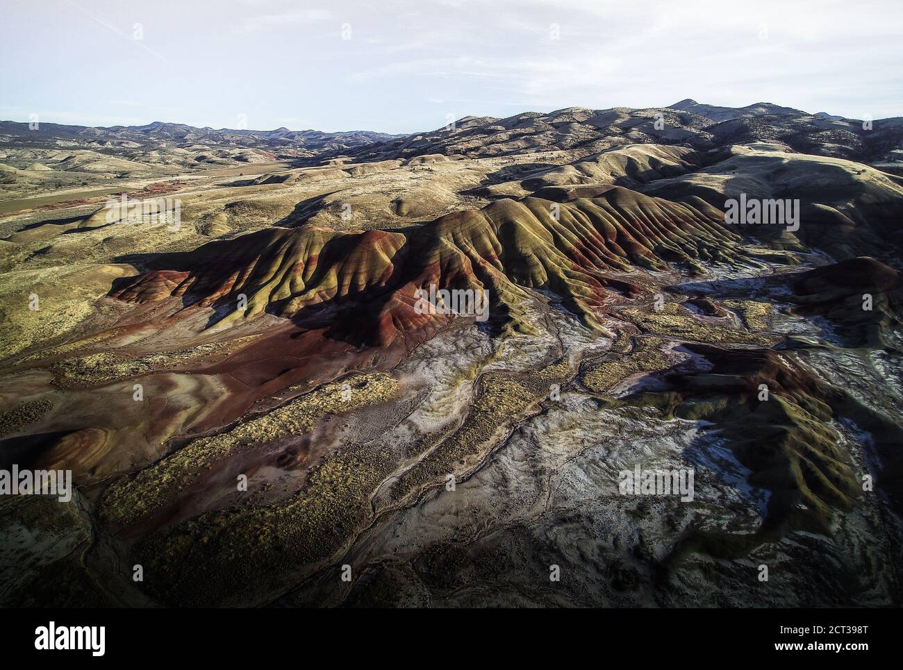 Eine Luftaufnahme der Painted Hills in Kalifornien Stockfoto
