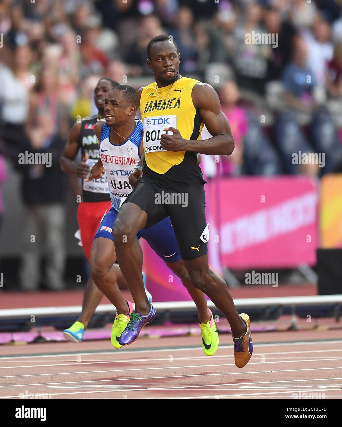 Usain Bolt in den Herren-Halbfinalen 100 m Leichtathletik-Weltmeisterschaften 2017. Bild : © Mark Pain / Alamy Stockfoto