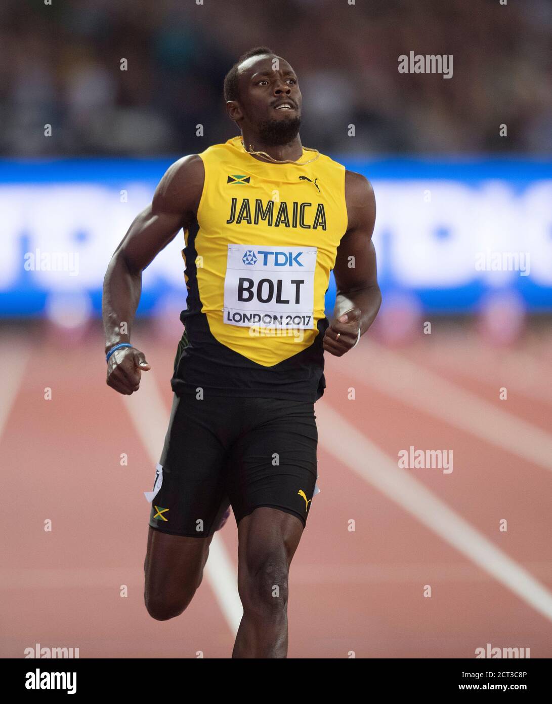 Usain Bolt in den Herren-Halbfinalen 100 m Leichtathletik-Weltmeisterschaften 2017. Bild : © Mark Pain / Alamy Stockfoto