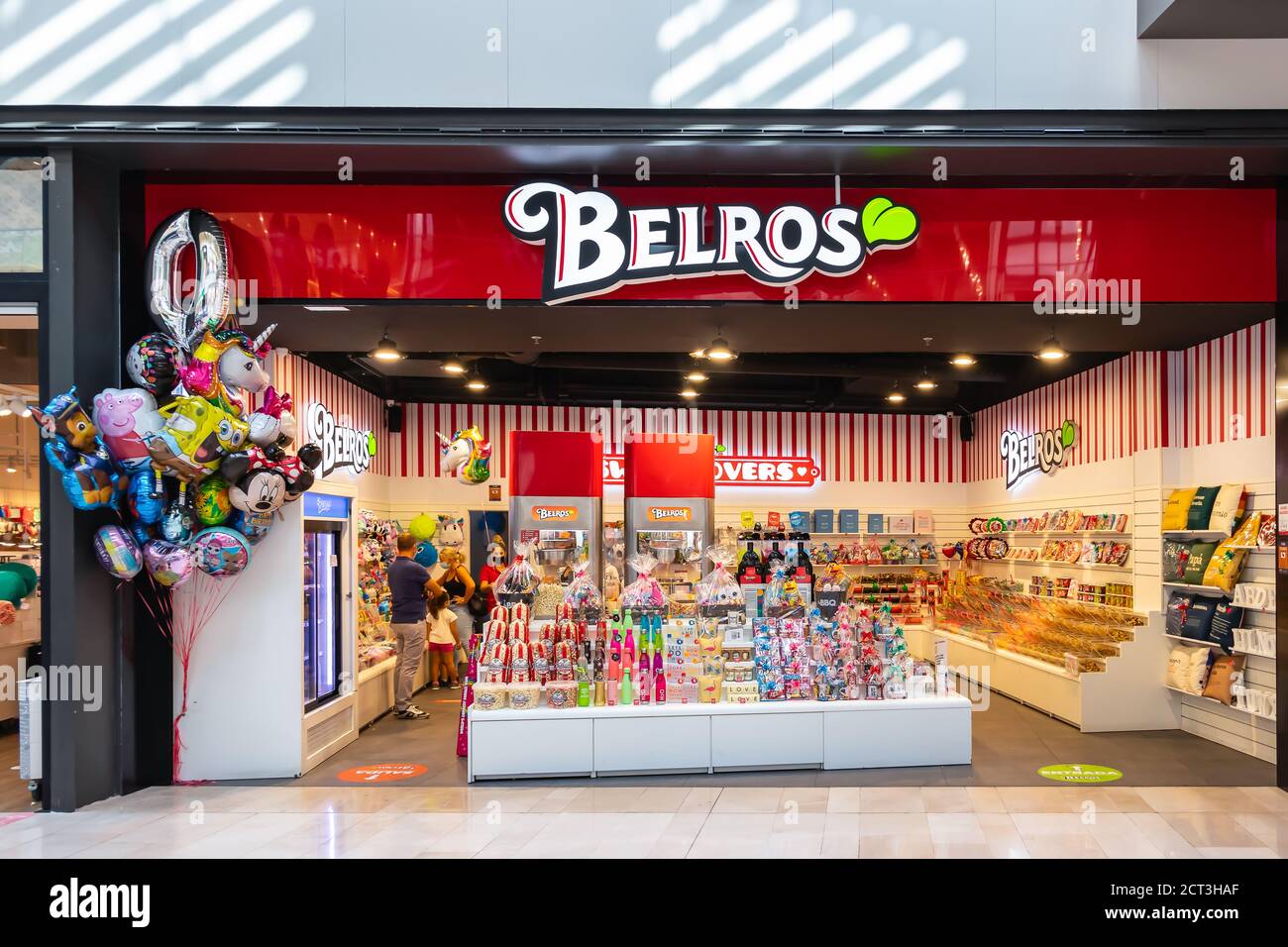 Sevilla, Spanien - 18. September 2020: Belros Süßwarengeschäft im Einkaufszentrum Lagoh Sevilla in Sevilla (Centro Comercial Lagoh Sevilla), Andalusien, Stockfoto