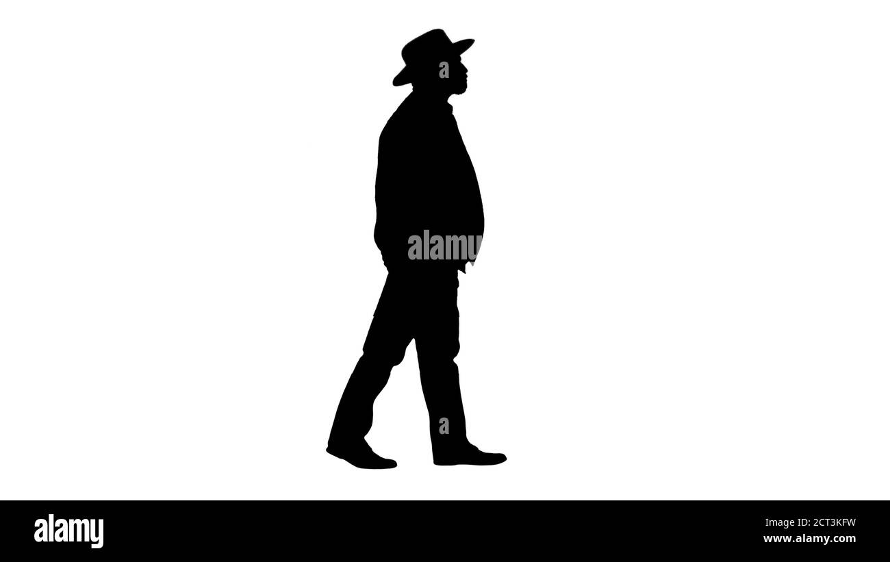 Silhouette Senior Farmer mit Hut zu Fuß. Stockfoto