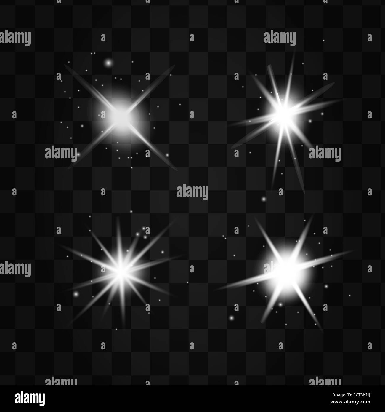 Leuchtende Lichteffekte isoliert auf schwarzem Hintergrund. Sonnenblitz mit Strahlen und Scheinwerfer. Leuchteffekt. Sterne platzen mit Funkeln Stock-Vektorgrafik