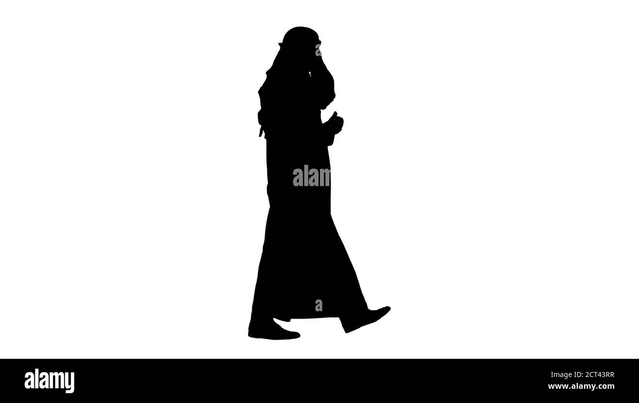 Arabischer scheich macht einen Anruf Gehen, Alpha-Kanal Stockfoto