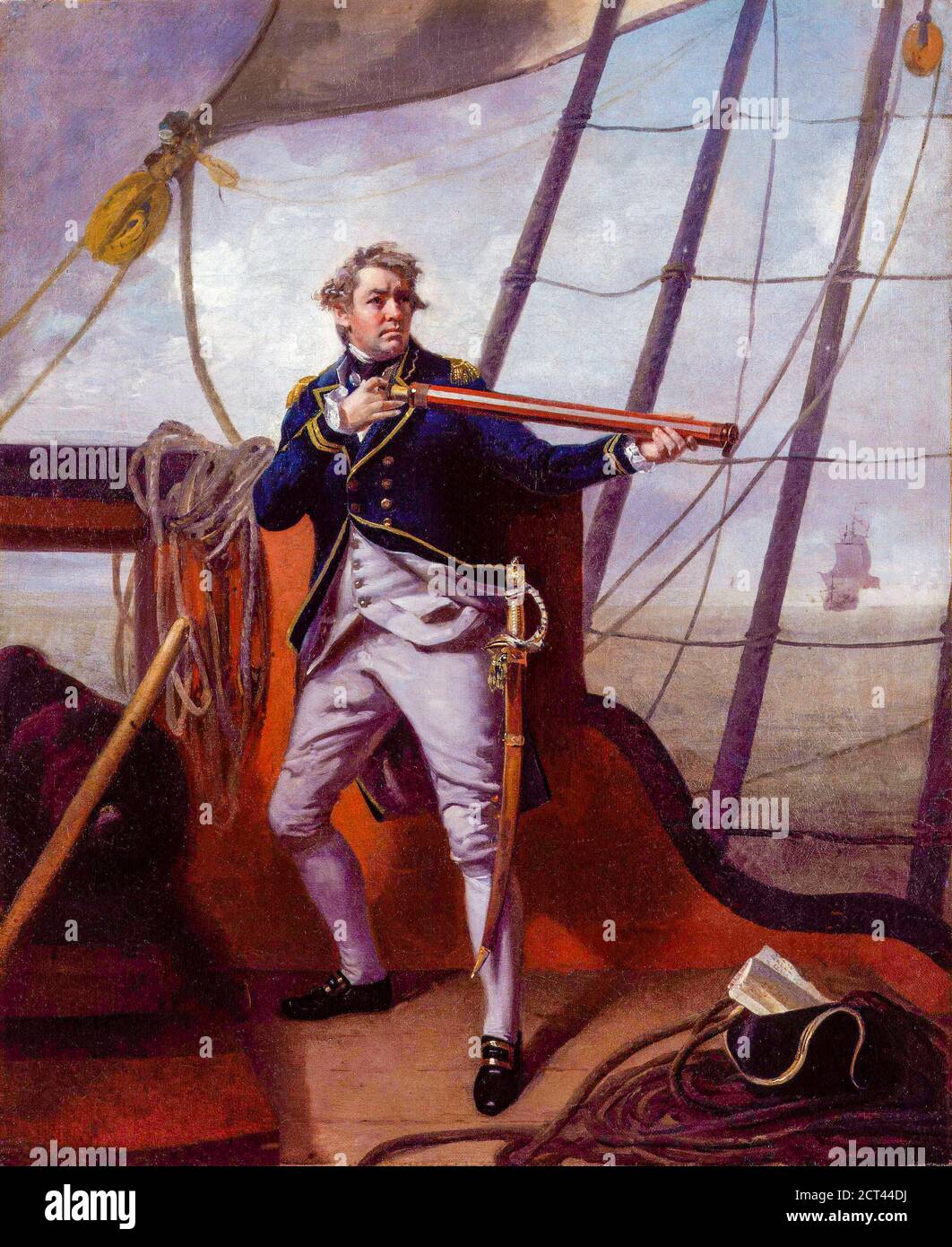 Admiral Adam Duncan, 1. Viscount Duncan (1. Juli 1731 – 4. August 1804) war ein britischer Admiral, der am 11. Oktober 1797 die niederländische Flotte vor Camperdown (nördlich von Haarlem) besiegte. Dieser Sieg gilt als eine der bedeutendsten Aktionen in der Schiffsgeschichte. Von Henri-Pierre Danloux (24. Februar 1753 – 3. Januar 1809) war ein französischer Maler und Zeichner. Stockfoto
