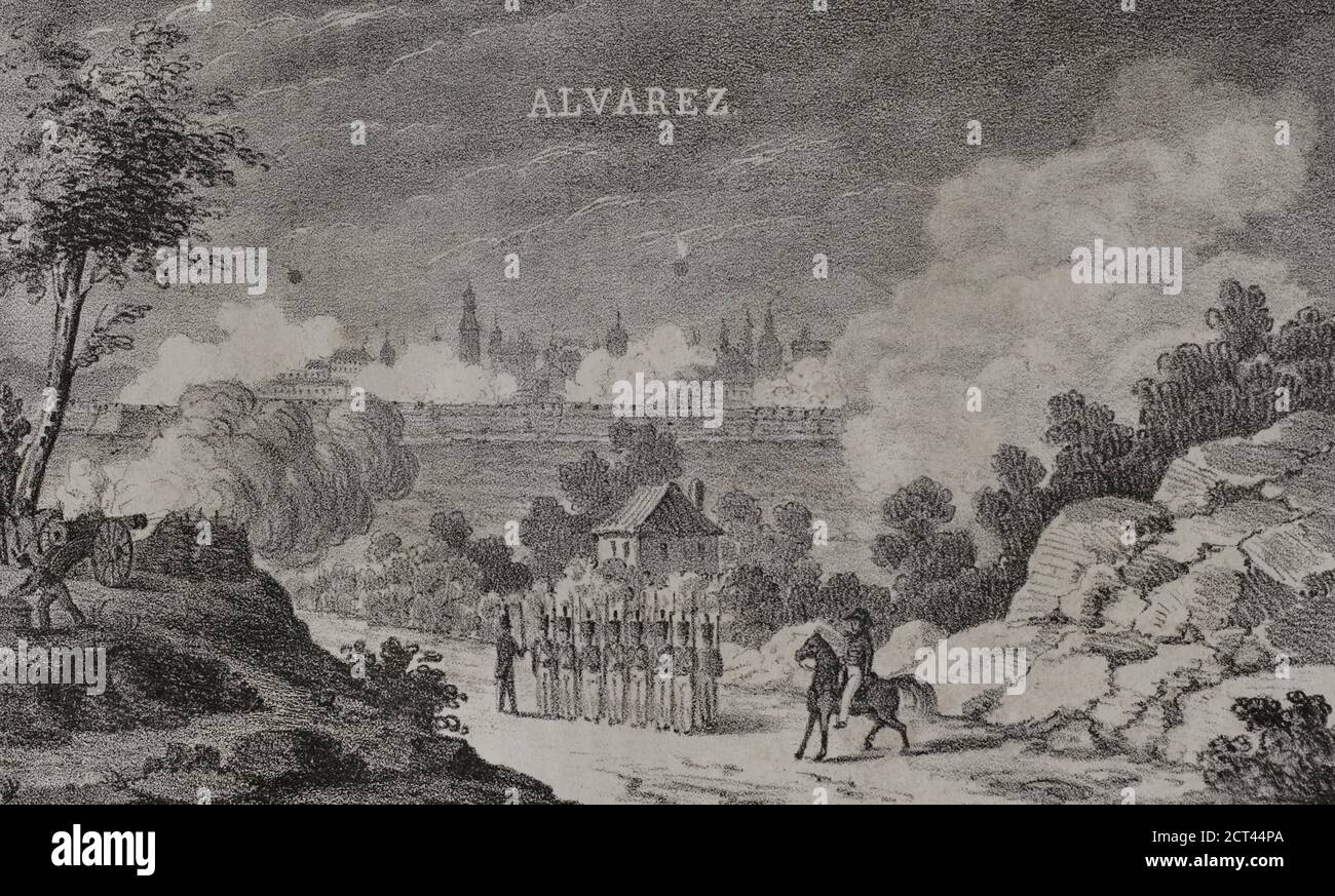 Guerra de la Independencia Española (1808-1814). Por la situación estratégica de la ciudad de Gerona para los franceses, ésta fué objeto de tres asedios durante la contienda. El Primer asedio lo llevaron a cabo tropas mandadas por el General Duhesme, el 20 de junio de 1808. El ataque fracasó. El segundo sitio acaeció entre el 20 de lulio y el 20 de agosto de 1808, cuando las tropas de Duhesme tuvieron que retirarse atacadas por un ejército español llegado al socorro de la ciudad y por una columna de los sitiados, que realizaron una salida. El tercero se inició en junio de 1809, fecha en la que Stockfoto