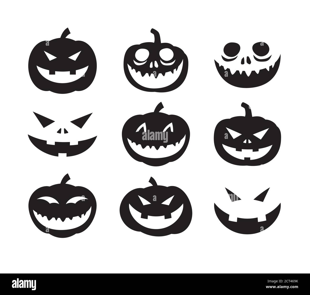 Kürbis Gesicht halloween Symbol Set solide Stil. Symbole für Website, Print, Magazin, App und Design. Stock Vektor