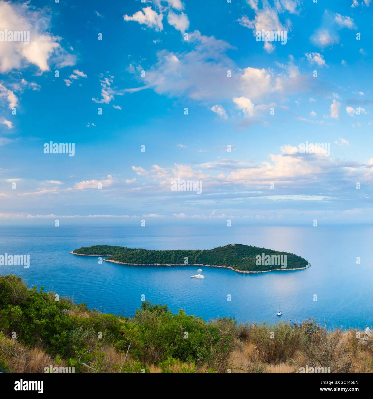 Insel Lokrum, Dubrovnik, vom Zarkovica Hügel, Dalmatinische Küste, Kroatien Stockfoto