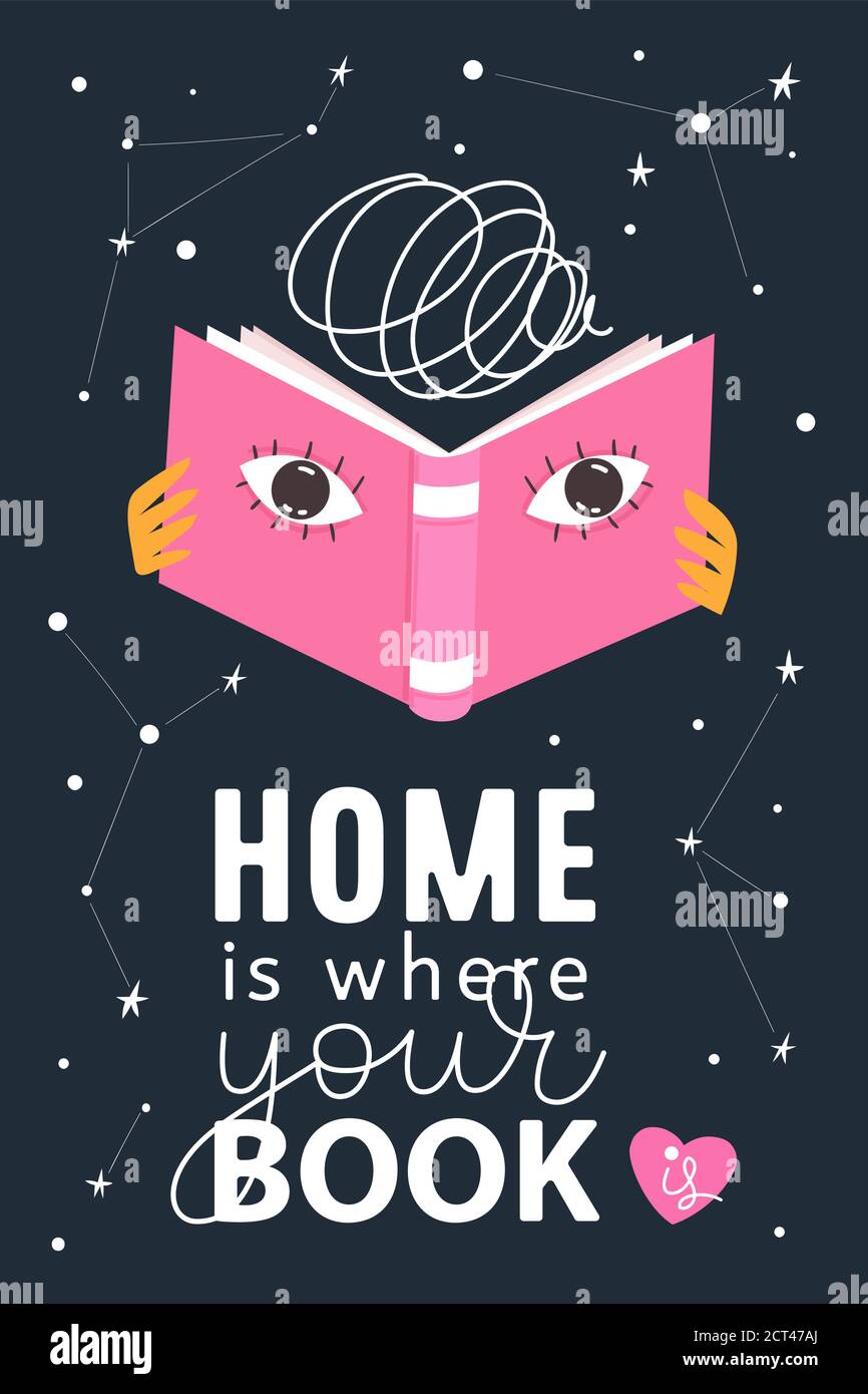 Trendiges Poster mit lustigen handgezeichneten Buch und Zitat. Stock Vektor