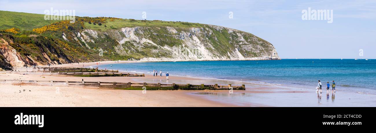 Swanage Strand und weißen Felsen, Dorset, Jurassic Coast, England, Vereinigtes Königreich, Europa Stockfoto