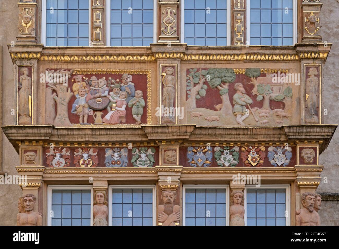 Detail, altes Patrizierhaus (Tempelhaus), Marktplatz, Hildesheim, Niedersachsen, Deutschland Stockfoto